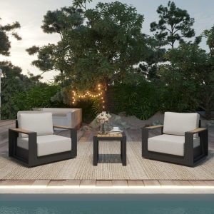Alternative view of 3 Piece Outdoor Swivel Chair Set with Side Table Wide Armrests