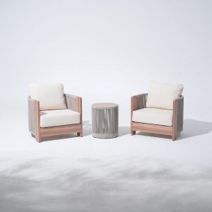 Aluminum Outdoor Bistro Set with Rope Rattan Wood Look Finish