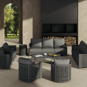 Alternative view of Aluminum Rope Outdoor Seating Set with Swivel Chairs and Tables