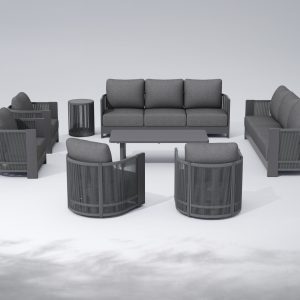 Aluminum Rope Outdoor Seating Set with Swivel Chairs and Tables