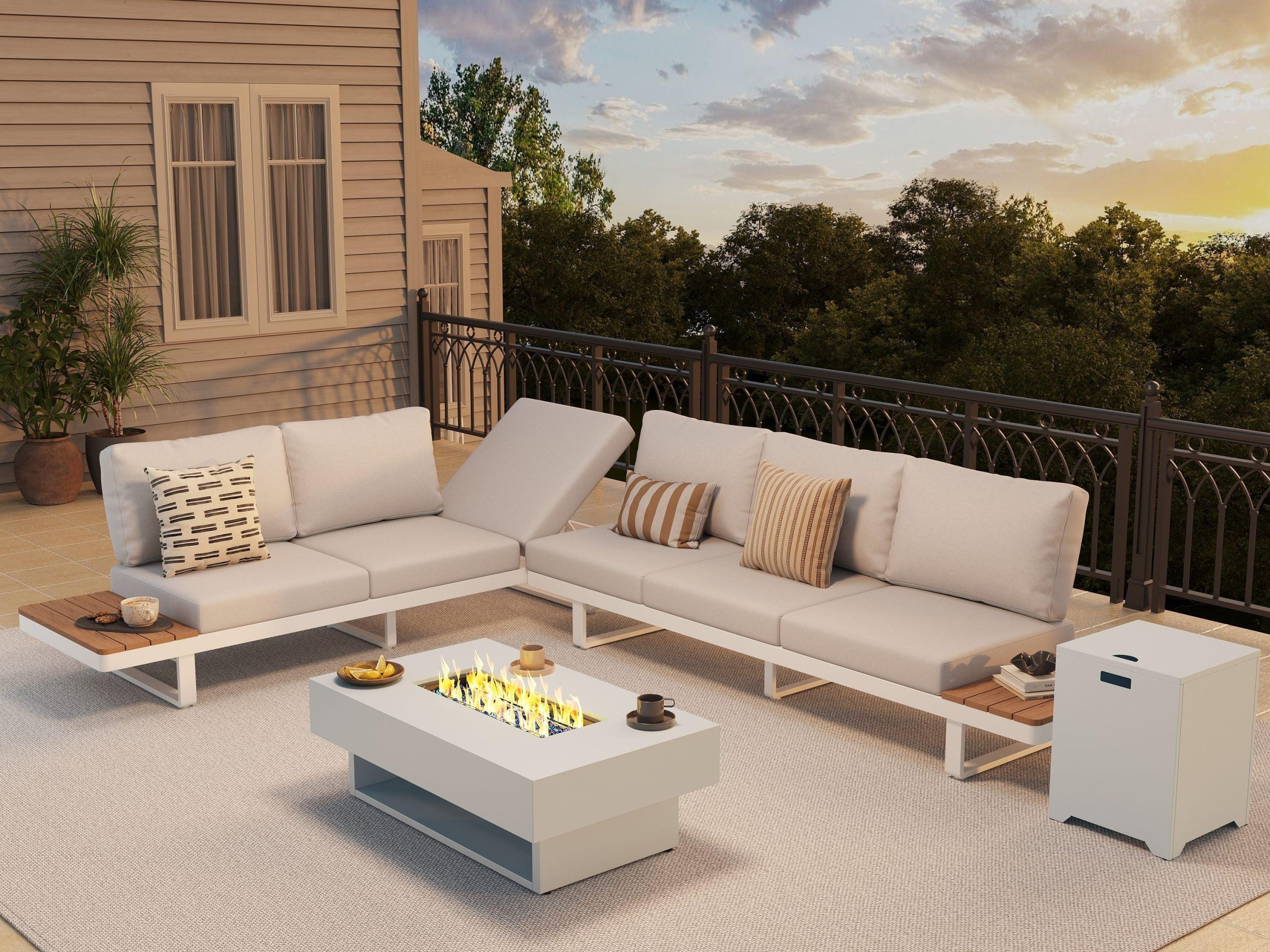 Aluminum l shape outdoor sectional sofa set with fire pit table - Image 2