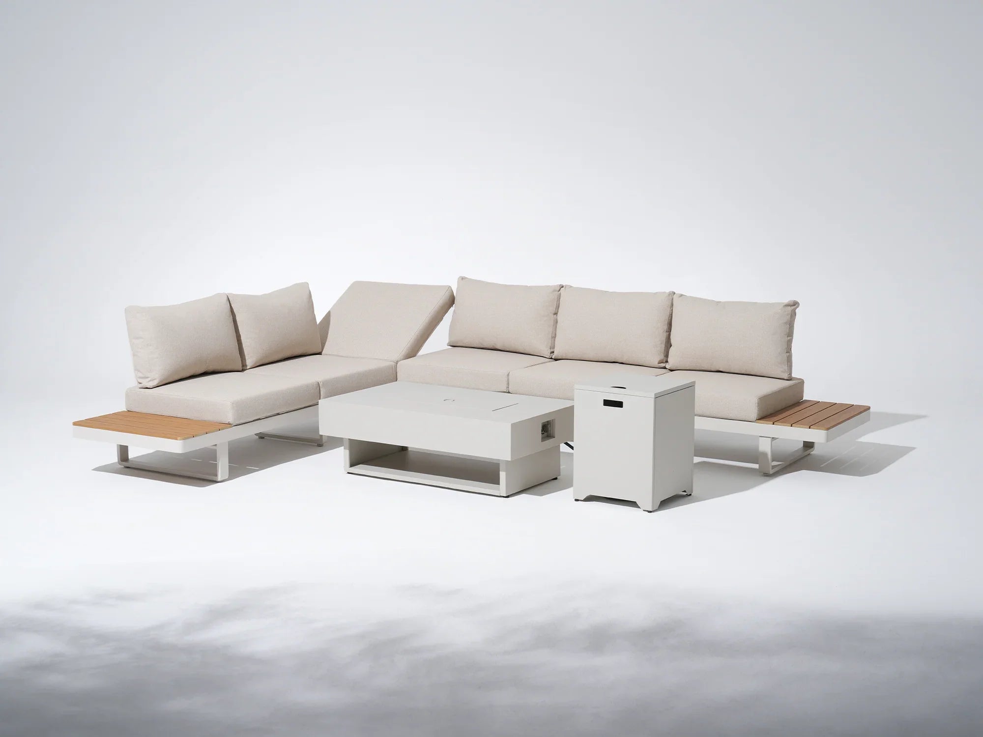 Aluminum l shape outdoor sectional sofa set with fire pit table - Image 8