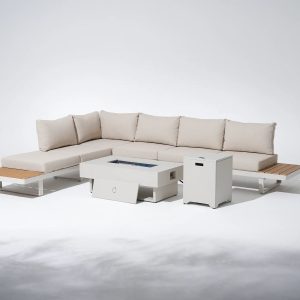 Aluminum l shape outdoor sectional sofa set with fire pit table