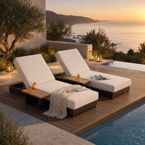 Alternative view of Aluminum outdoor chaise lounge adjustable backrest olefin cushion