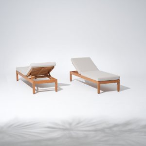 Outdoor chaise lounge adjustable backrest eucalyptus linen cushion