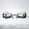 3 Piece Outdoor Swivel Chair Set with Side Table Wide Armrests