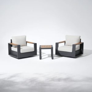 3 Piece Outdoor Swivel Chair Set with Side Table Wide Armrests