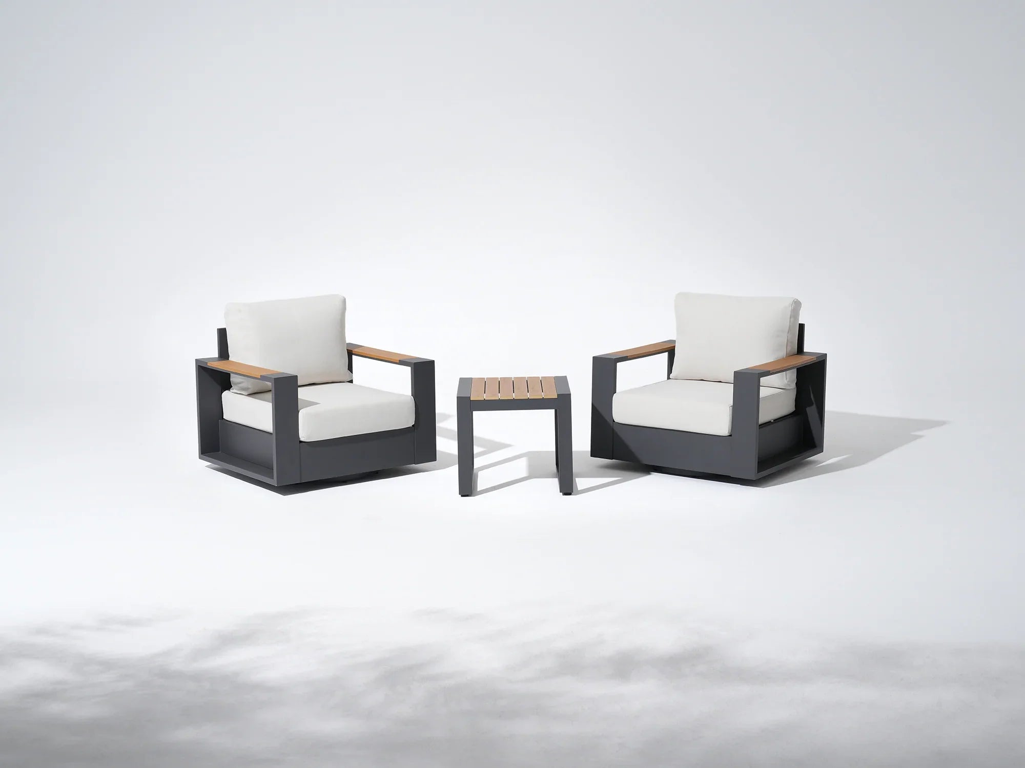 3 Piece Outdoor Swivel Chair Set with Side Table Wide Armrests