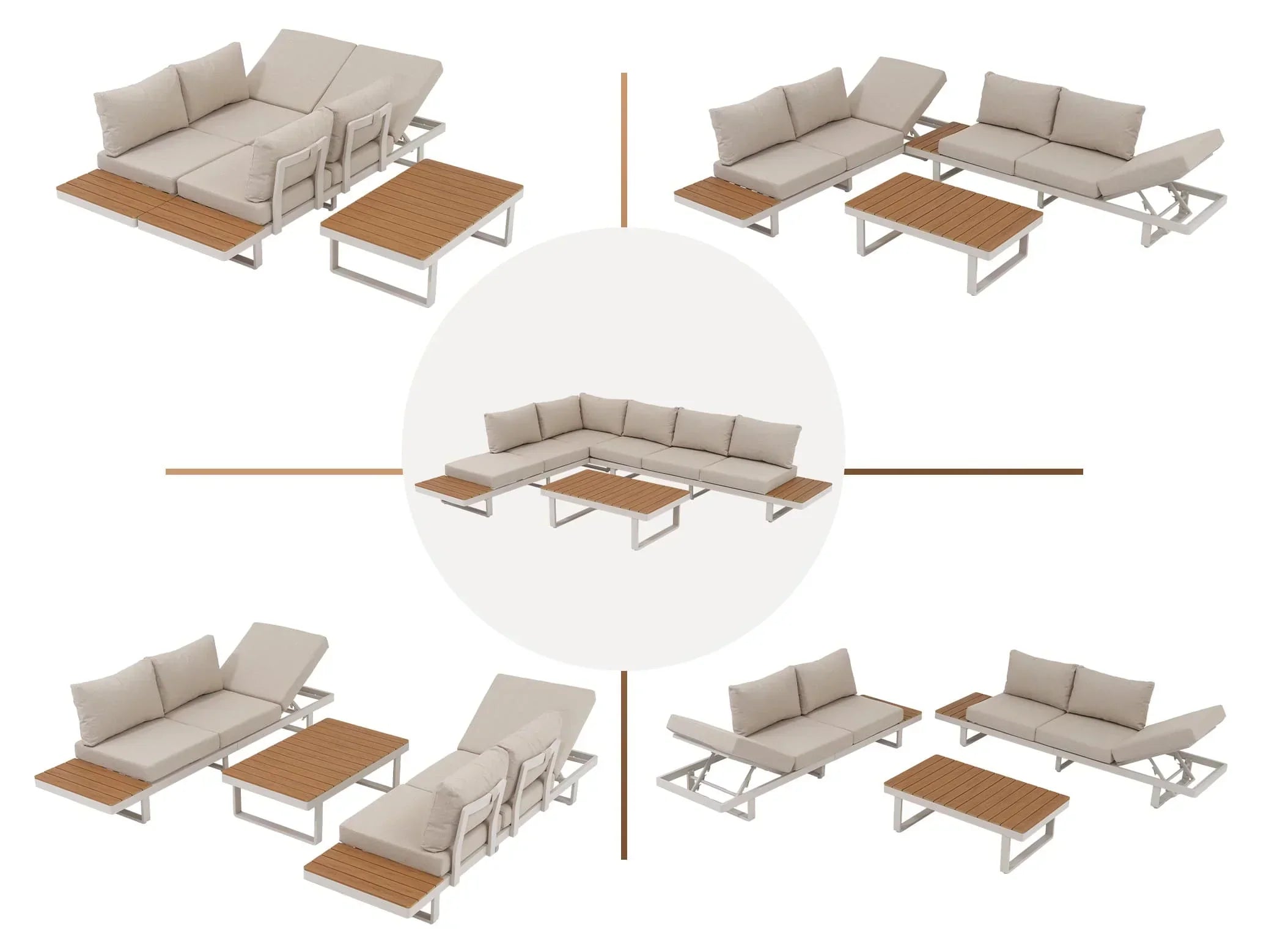 Aluminum l shape outdoor sectional sofa set with fire pit table - Image 12