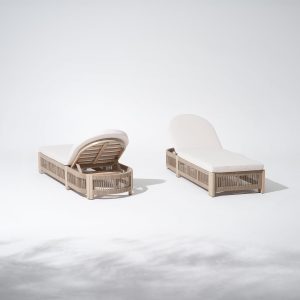 Wooden chaise lounge adjustable backrest rope cushion
