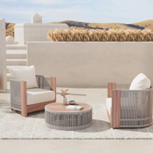 Alternative view of 3 Piece Rope Rattan Outdoor Set with Swivel Chair Table