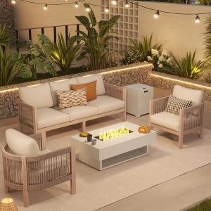 Alternative view of Wooden outdoor furniture set with fire pit table