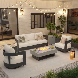 Alternative view of Aluminum Outdoor Sofa Set with Fire Pit and Swivel Chairs
