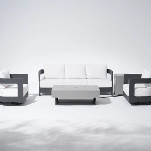 Aluminum Outdoor Sofa Set with Fire Pit and Swivel Chairs