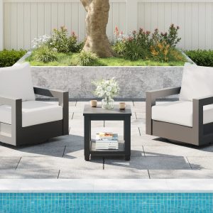 Alternative view of Aluminum Outdoor Swivel Chairs with Side Table Set