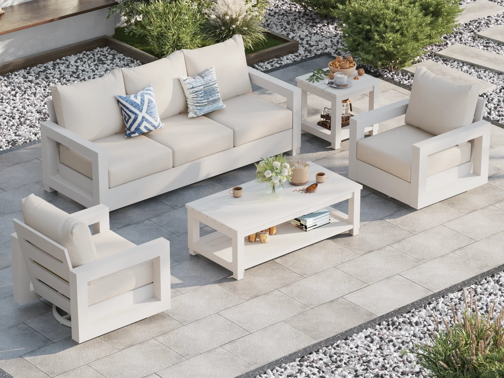 Aluminum Outdoor Sofa Set with Swivel Chairs and Tables - Image 2