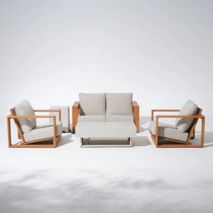4 seat eucalyptus outdoor fire pit furniture set