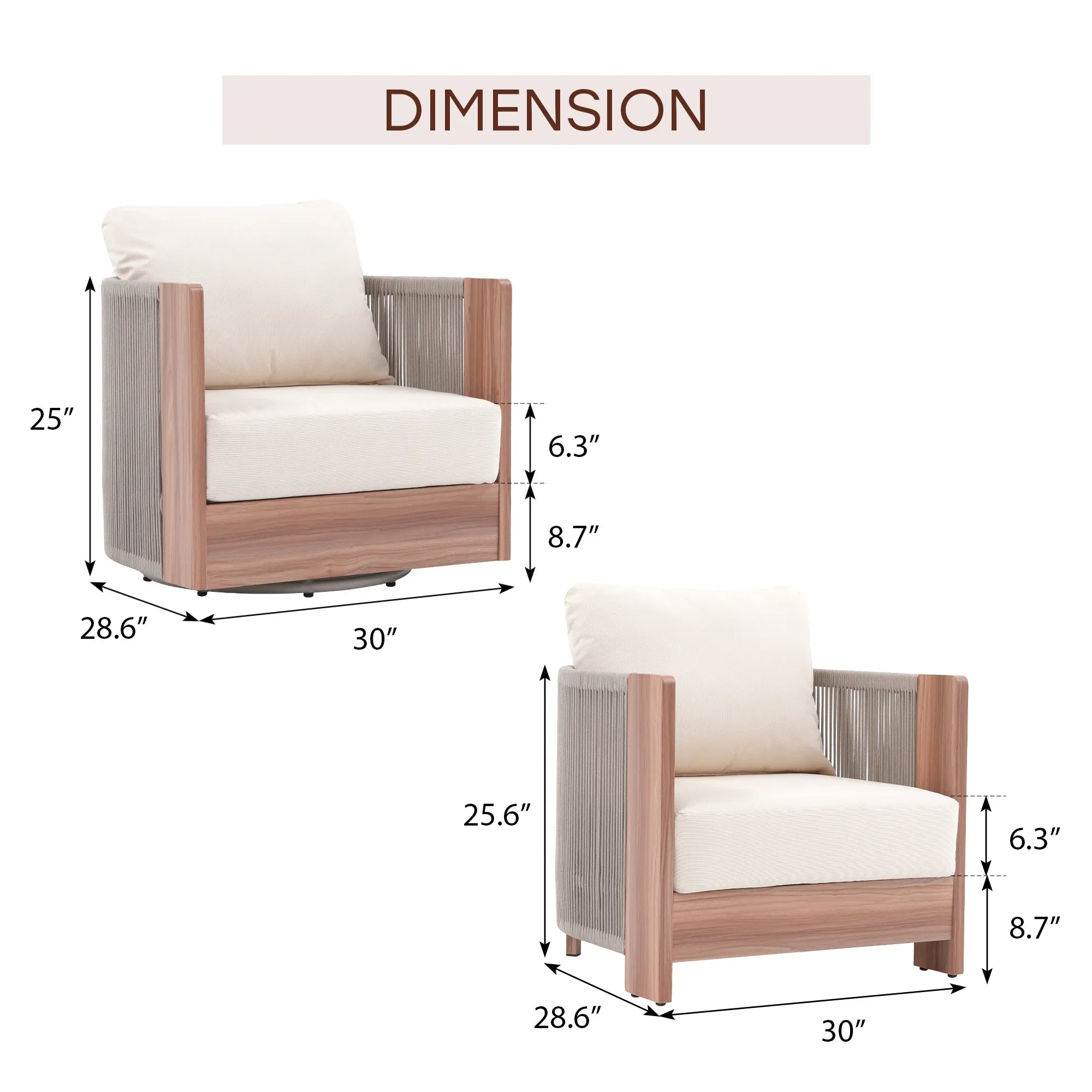 3 Piece Rope Rattan Outdoor Set with Swivel Chair Table - Image 14