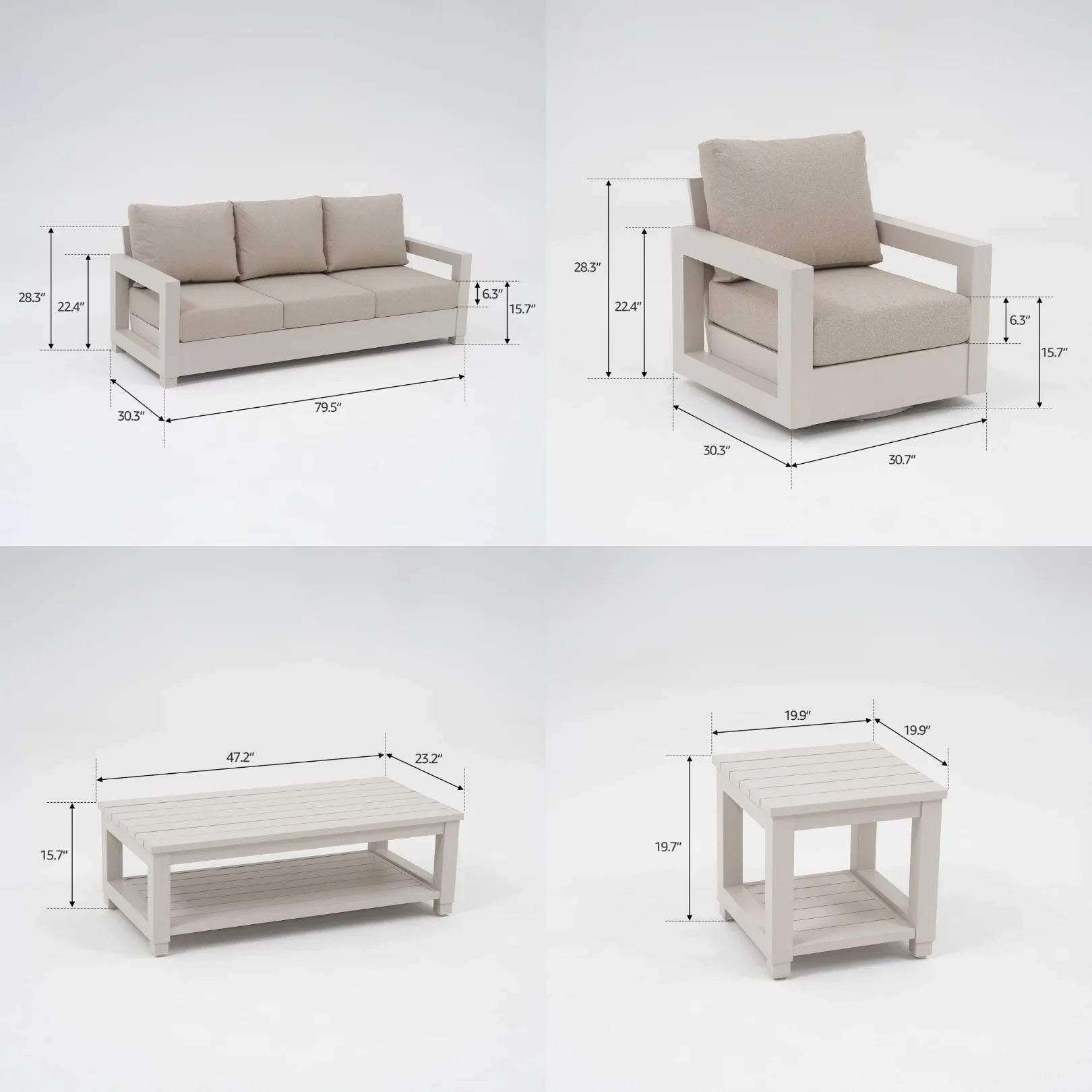 Aluminum Outdoor Sofa Set with Swivel Chairs and Tables - Image 11